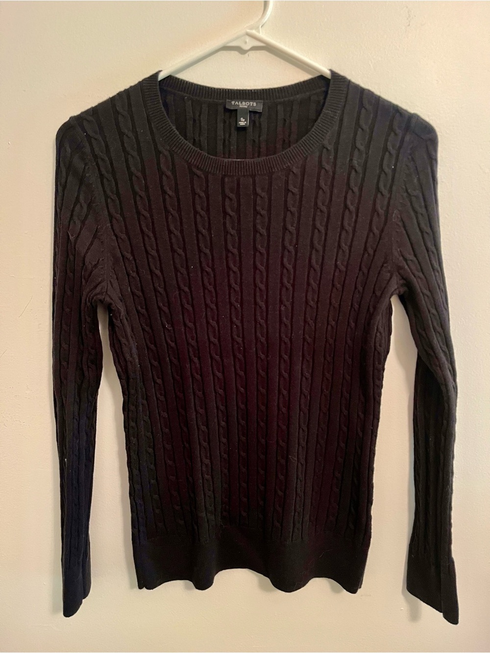Talbots Black Cable-Pattern Crewneck Sweater